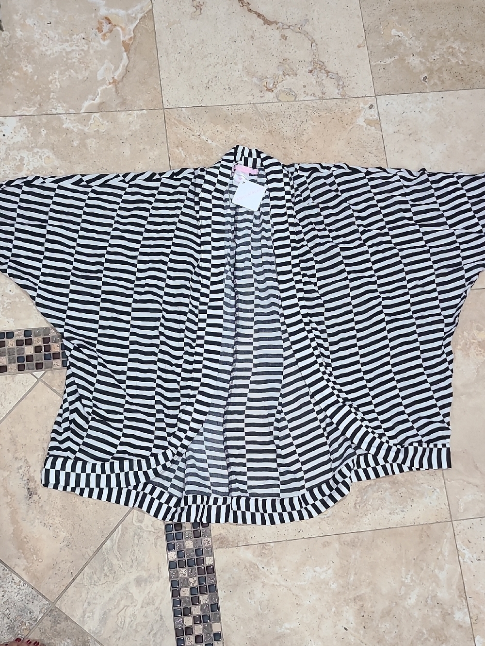 Vanilla/Beach Black and White Striped Men's Open Cardigan